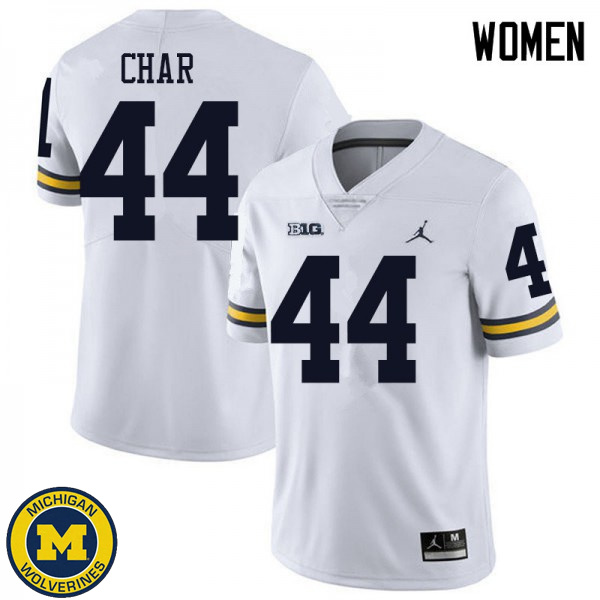 Womens Michigan Wolverines #44 Jared Char White Jordan Brand Replica Jersey